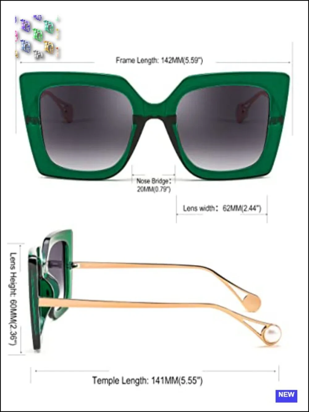 Oversized Square Sunglasses for Women Cat Eye UV400 Protection Pearl Inlay Frame